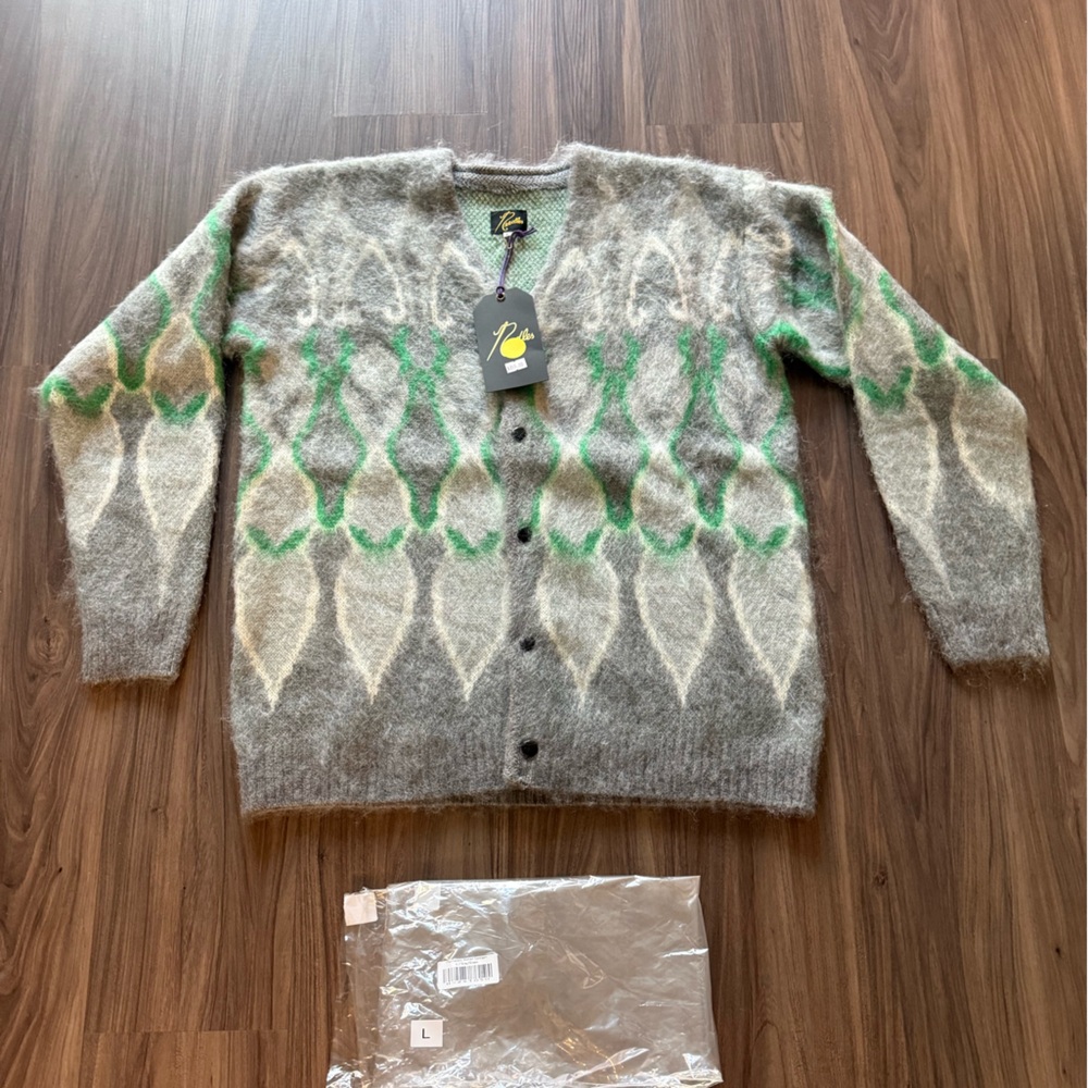 NEEDLES × HIDDEN.NY Mohair Cardigan Sweater Grey/Green Japan Size 1 Rare Collab